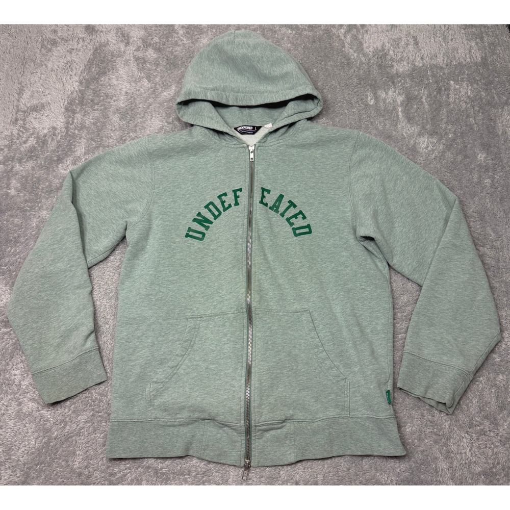 Undefeated Hoodie Mens Large Green Full Zip Logo French Terry Streetwear